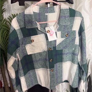 Plaid Button Down Shirt - Green and White
